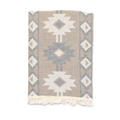 Aztec Print Double Layer Turkish Towel - Grey/Beige/Cream