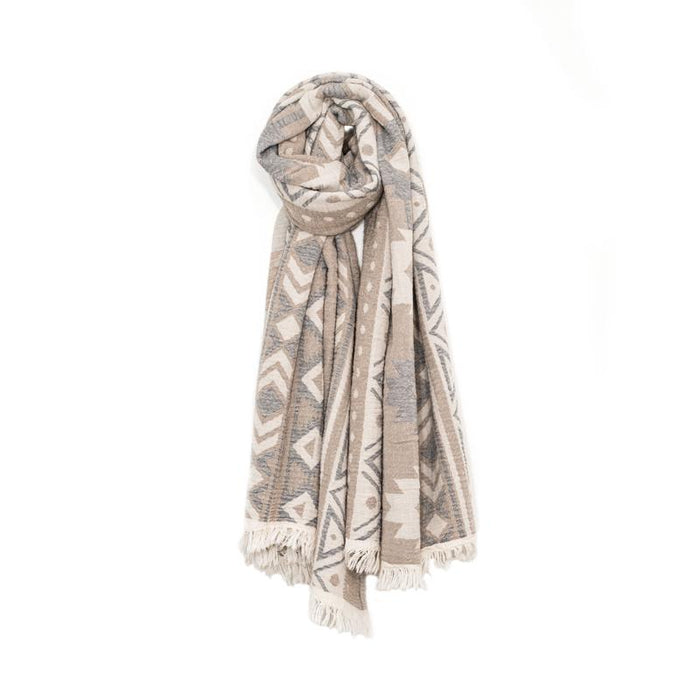 Aztec Print Double Layer Turkish Towel - Grey/Beige/Cream
