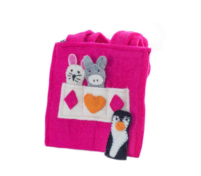 Child's Felt Puppet Purse from Nepal - Bright Pink