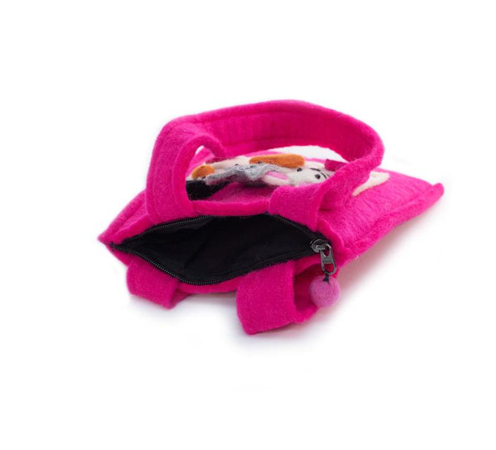 Child's Felt Puppet Purse from Nepal - Bright Pink