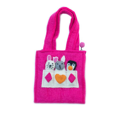 Child's Felt Puppet Purse from Nepal - Bright Pink