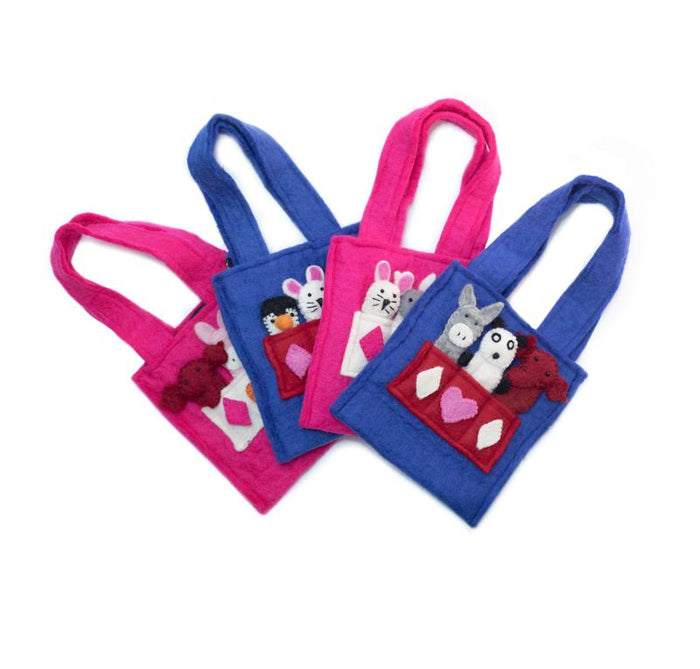 Child's Felt Puppet Purse from Nepal - Bright Pink