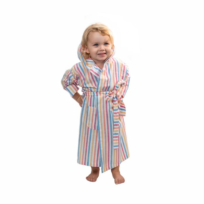 Childs Striped Turkish Towel Robe - Rainbow Stripe