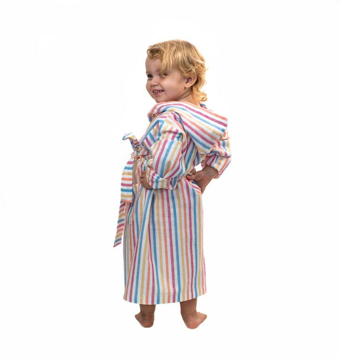 Childs Striped Turkish Towel Robe - Rainbow Stripe