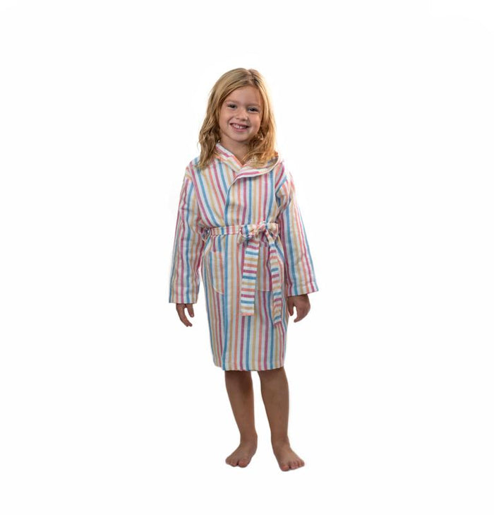 Childs Striped Turkish Towel Robe - Rainbow Stripe