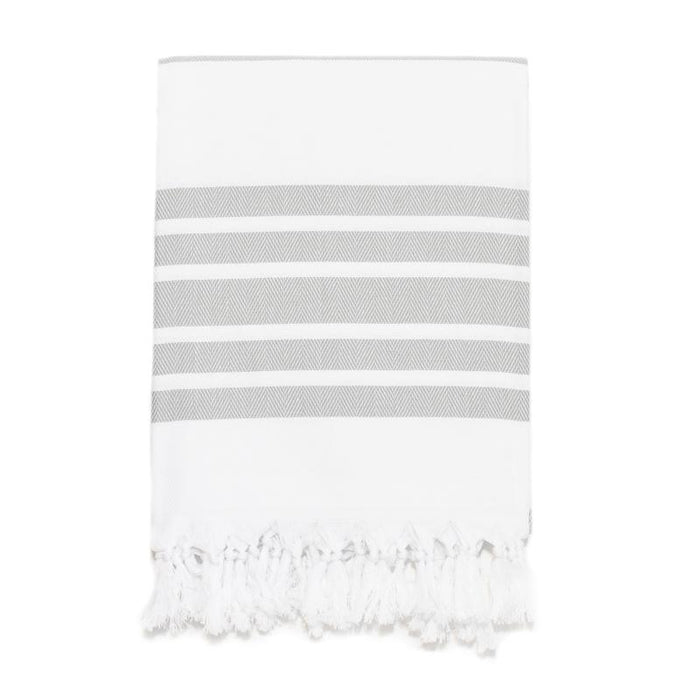 Classic Herringbone Striped Turkish Towel - Dark Grey