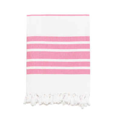 Classic Herringbone Striped Turkish Towel - Dark Pink