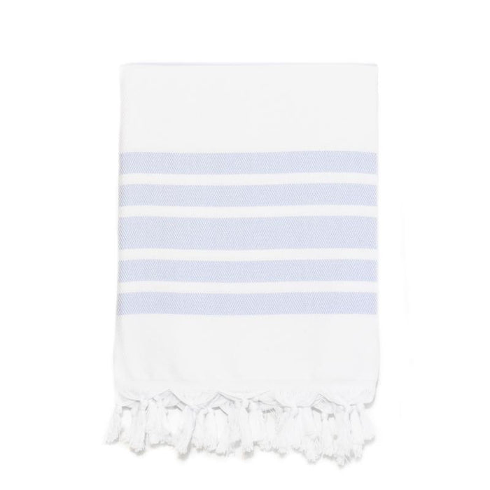 Classic Herringbone Striped Turkish Towel - Light Blue