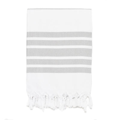 Classic Herringbone Striped Turkish Towel - Light Grey