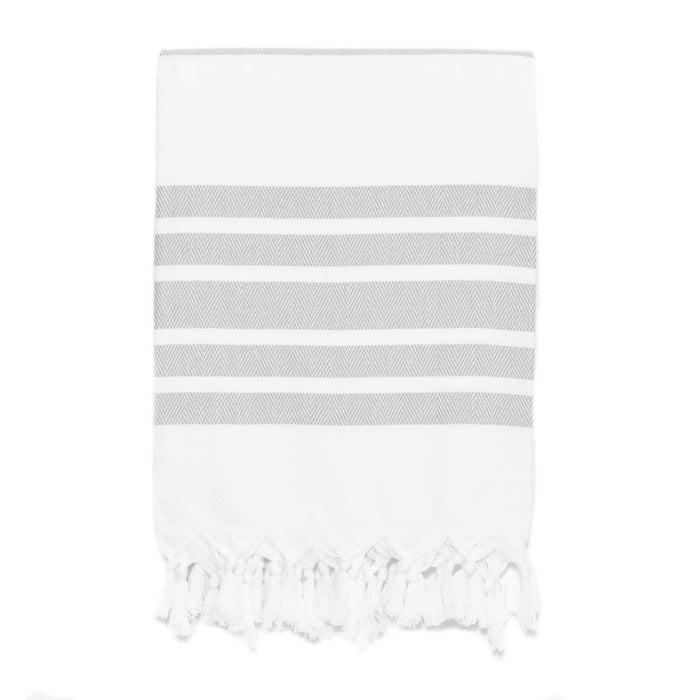 Classic Herringbone Striped Turkish Towel - Light Grey