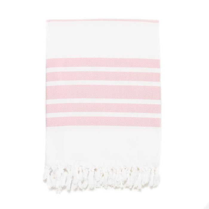 Classic Herringbone Striped Turkish Towel - Light Pink