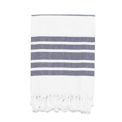Classic Herringbone Striped Turkish Towel - Navy