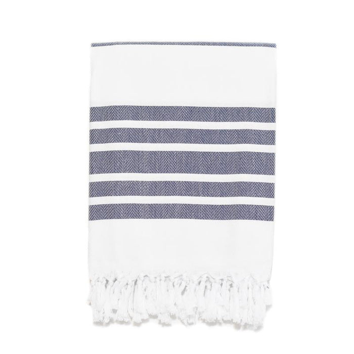 Classic Herringbone Striped Turkish Towel - Navy