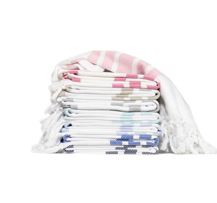 Classic Herringbone Striped Turkish Towel - Light Blue