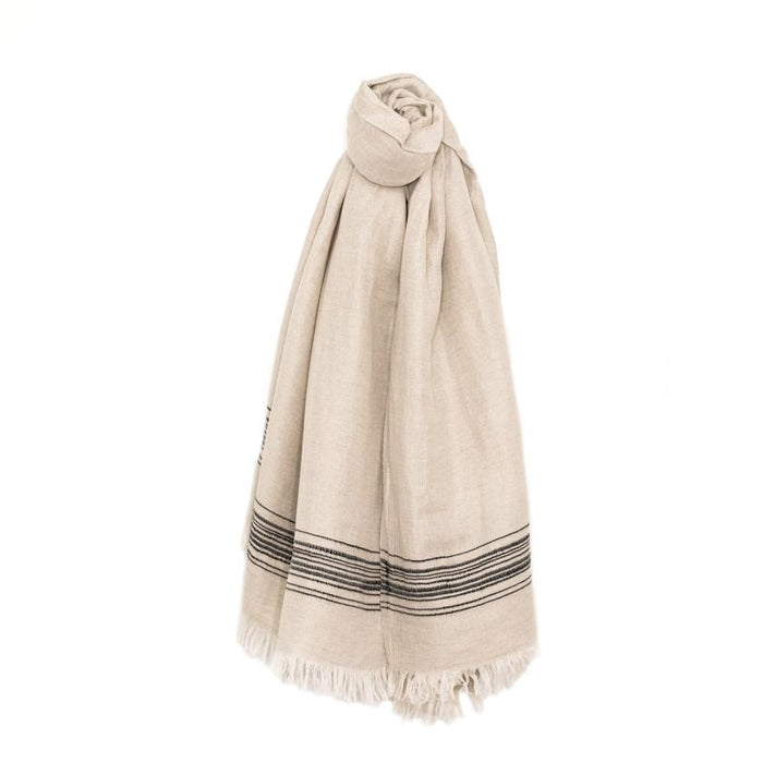 Classic Linen Turkish Towel - Natural with Black