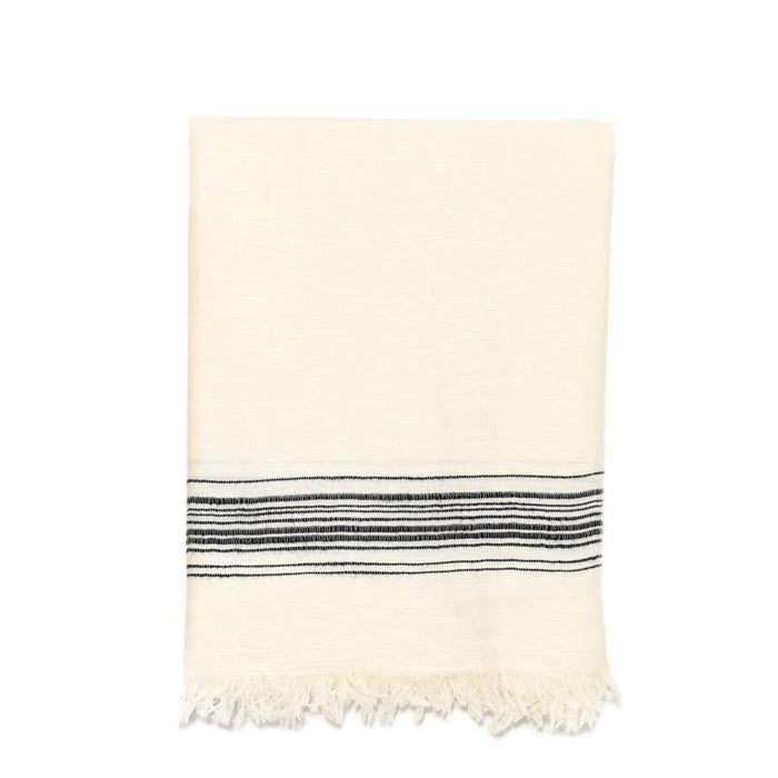 Classic Linen Turkish Towel - Cream with Black
