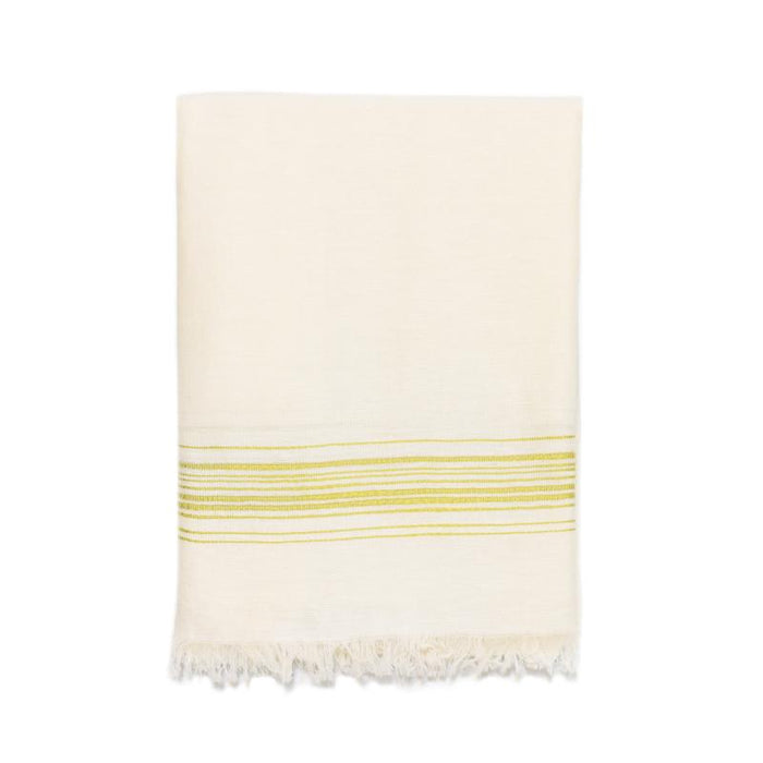 Classic Linen Turkish Towel - Cream with Chartreuse