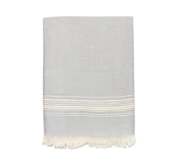 Classic Linen Turkish Towel - Grey with Cream