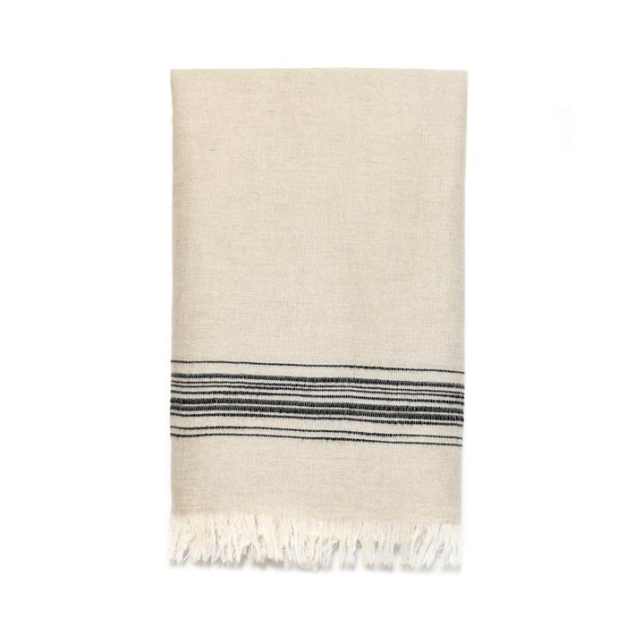 Classic Linen Turkish Towel - Natural with Black