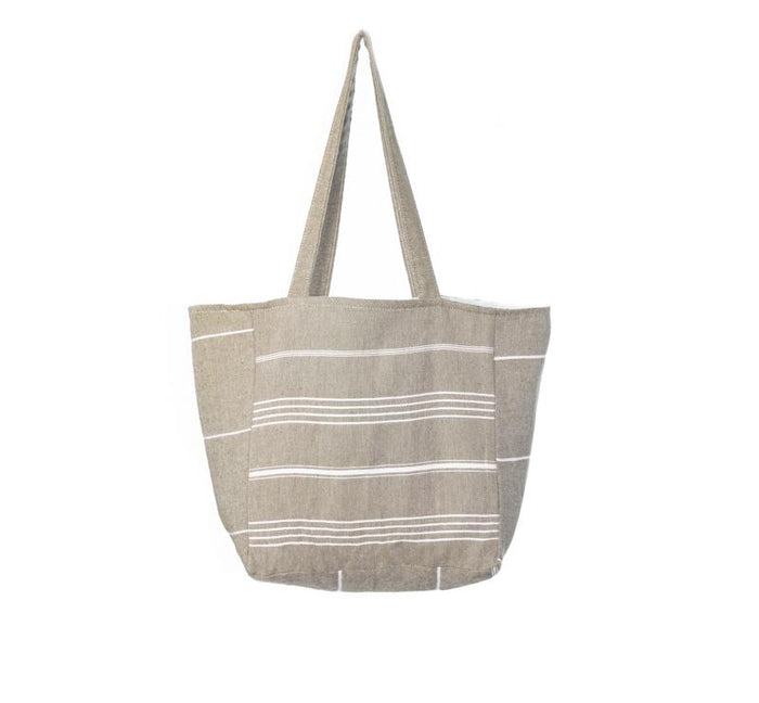 Classic Striped Turkish Towel Bag - Cappuccino 