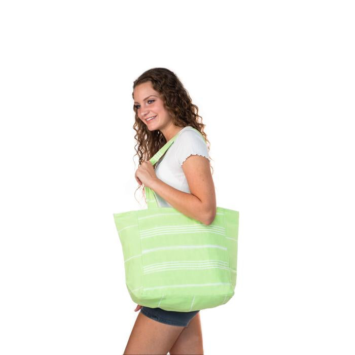 Classic Striped Turkish Towel Bag - Green Apple