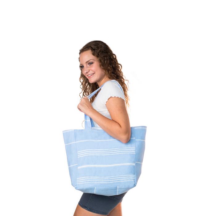 Classic Striped Turkish Towel Bag - Light Blue