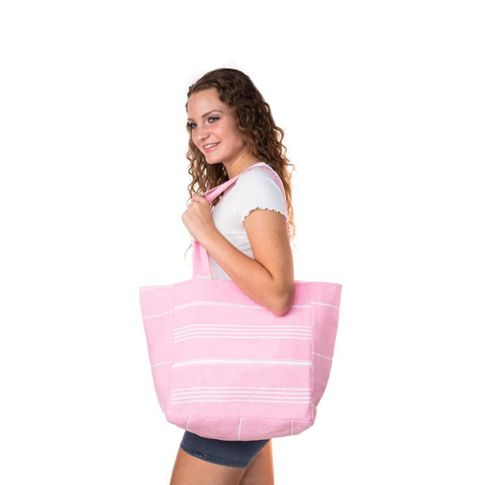 Classic Striped Turkish Towel Bag -  Light Pink