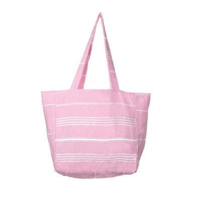 Classic Striped Turkish Towel Bag -  Light Pink 