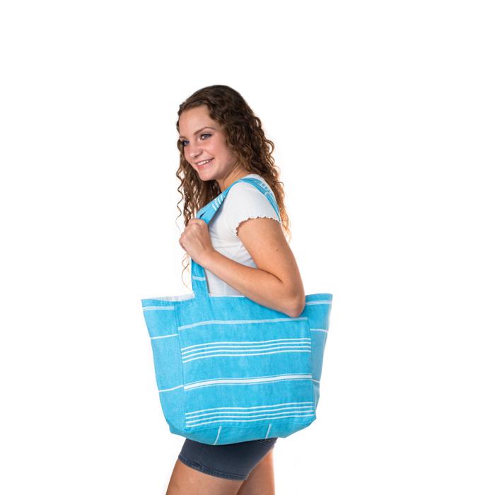 Classic Striped Turkish Towel Bag - Turquoise 
