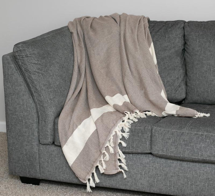 Diamond Striped Woven Turkish Throw - Chocolate