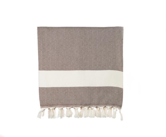 Diamond Striped Woven Turkish Throw - Chocolate 