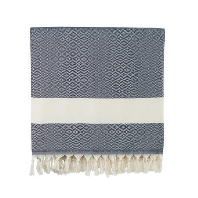 Diamond Striped Woven Turkish Throw - Midnight Blue 