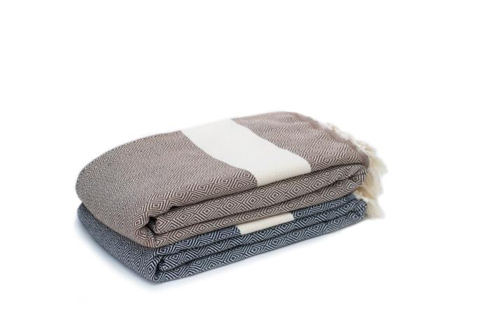 Diamond Striped Woven Turkish Throw - Chocolate