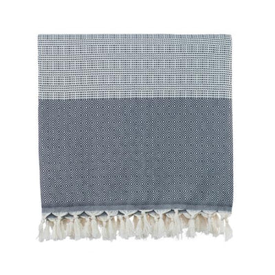Elmas Patterned Woven Turkish Throw - Dark Grey 