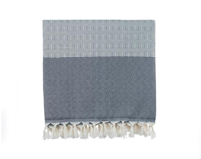 Elmas Patterned Woven Turkish Throw - Dark Grey 