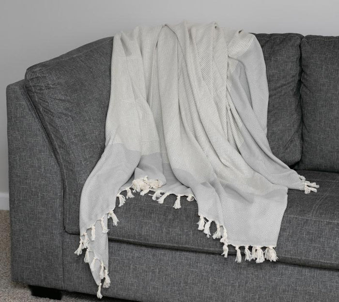 Elmas Patterned Woven Turkish Throw - Light Grey