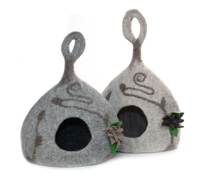 Fancy Gourd Cat Cave from Nepal - Pale Heather Grey