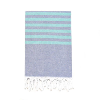 Fresh Preppy, Lightweight Striped Turkish Towel -  Dark Blue/Jade