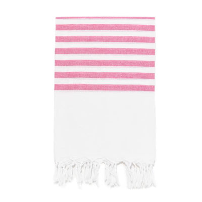 Fresh Preppy, Lightweight Striped Turkish Towel -  Fuschia/White