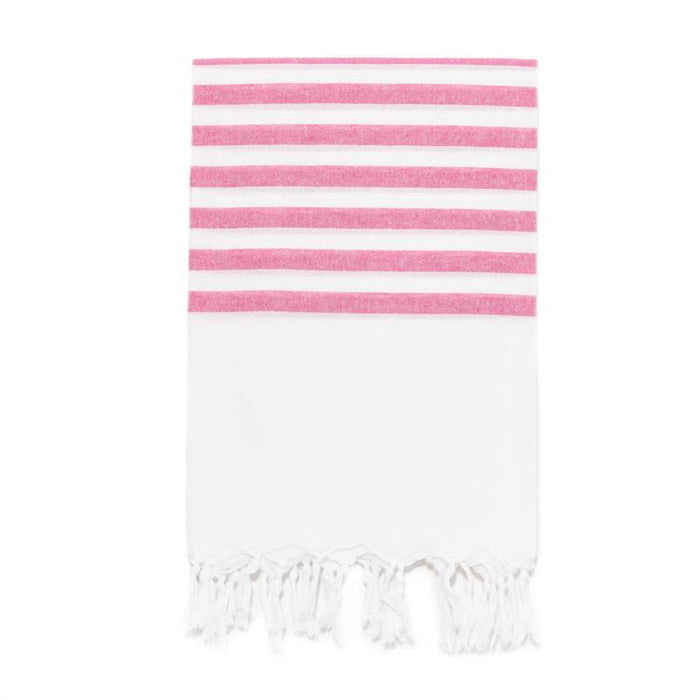 Fresh Preppy, Lightweight Striped Turkish Towel -  Fuschia/White