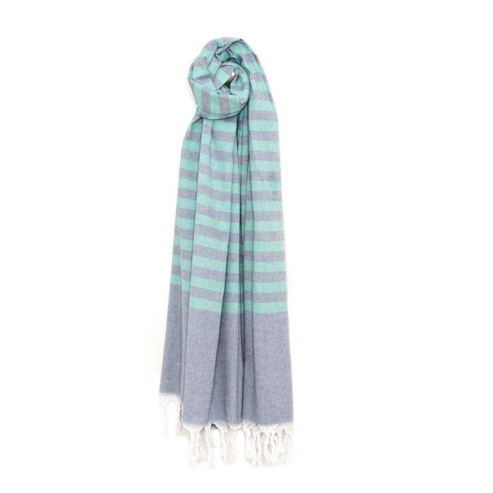 Fresh Preppy, Lightweight Striped Turkish Towel -  Lime/Denim