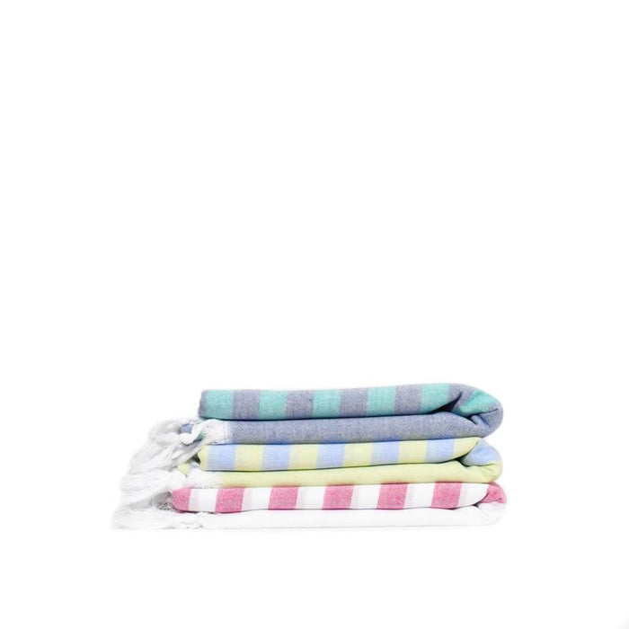 Fresh Preppy, Lightweight Striped Turkish Towel -  Lime/Denim