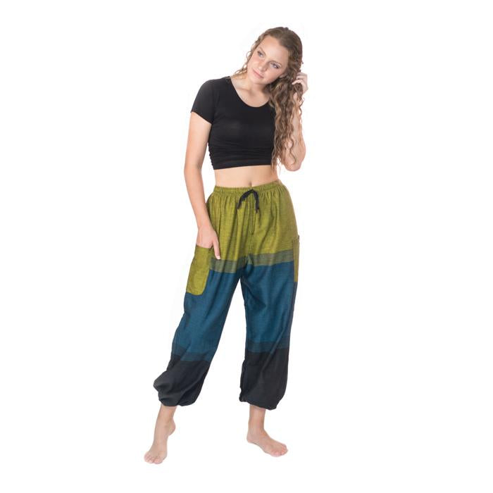 Fun Cotton Pants from Nepal - Blues/Greens