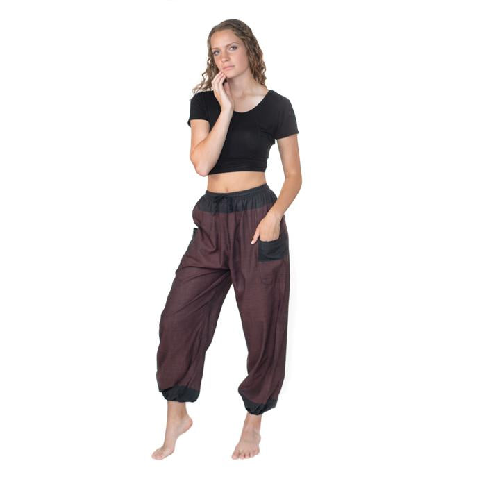 Fun Cotton Pants from Nepal - Burgundy/Black