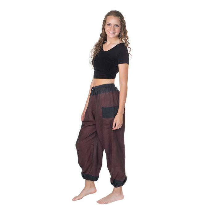 Fun Cotton Pants from Nepal - Burgundy/Black