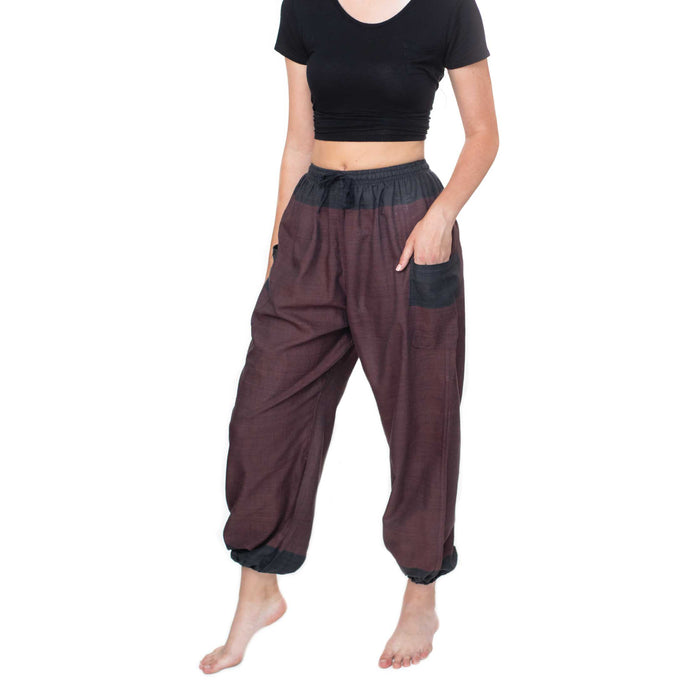 Fun Cotton Pants from Nepal - Burgundy/Black