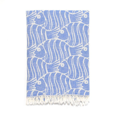 Fun Fish Double Layer Turkish Towel - Blue