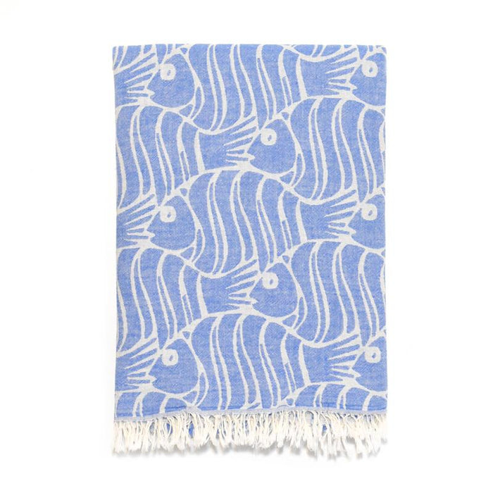 Fun Fish Double Layer Turkish Towel - Blue