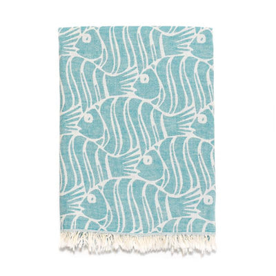 Fun Fish Double Layer Turkish Towel - Dark Jade