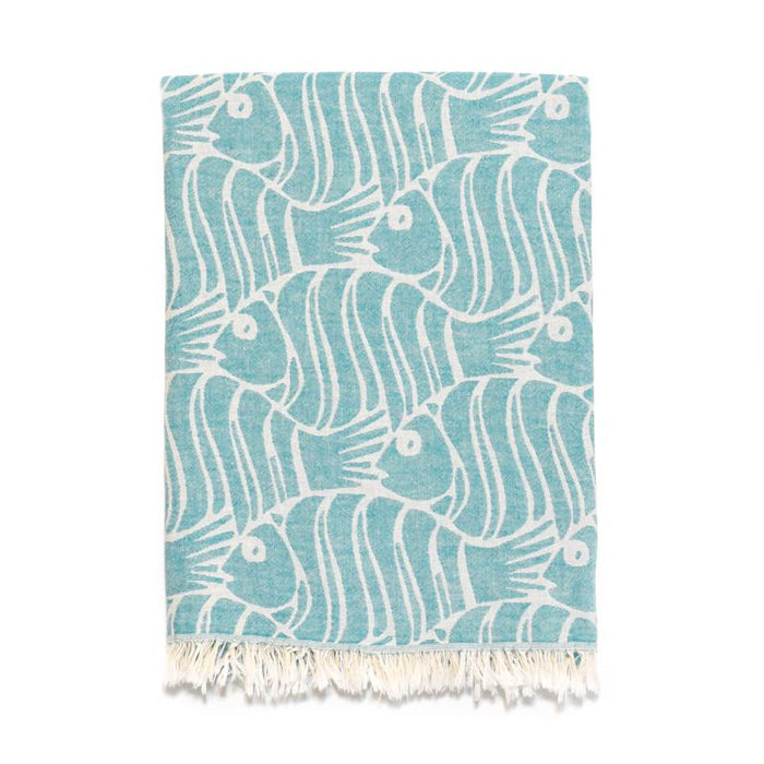 Fun Fish Double Layer Turkish Towel - Dark Jade